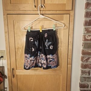 YoungLA Black and Pink Athletic Shorts Floral Design
